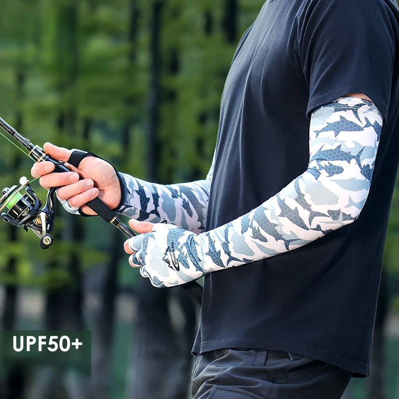 Sun-proof Ice Arm Sleeves for Men, Summer Fishing Gloves, Outdoor Arm Protector, Anti-UV Palm Hollow Half Finger Gloves, UPF50 +