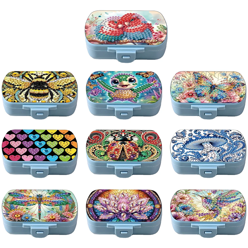 Heart 5D DIY Diamond Painting Dot Pill Case Diamond Painting Pill Dispenser 6 Grid Moisture-proof Pill Organizer for Beginners