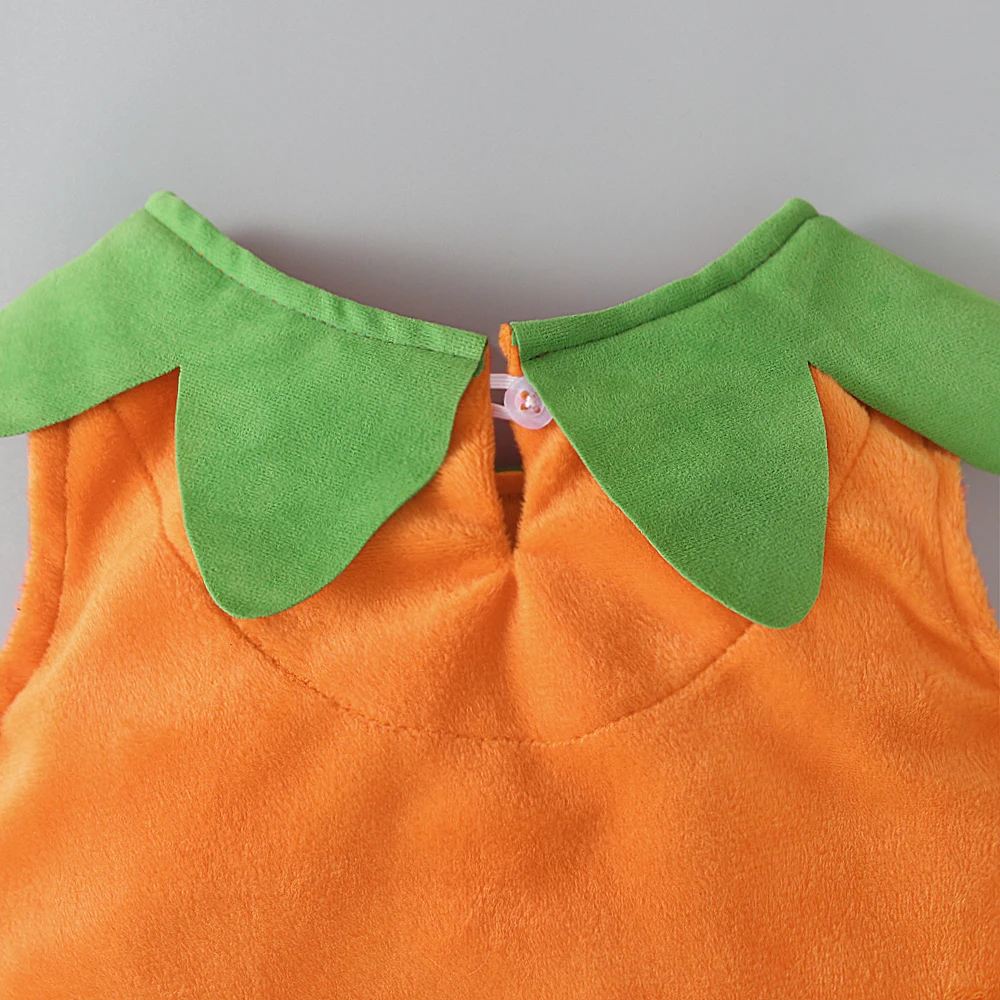 Boys and girls autumn and winter sleeveless Halloween pumpkin top + pumpkin hat + shoes three-piece children\'s clothing set