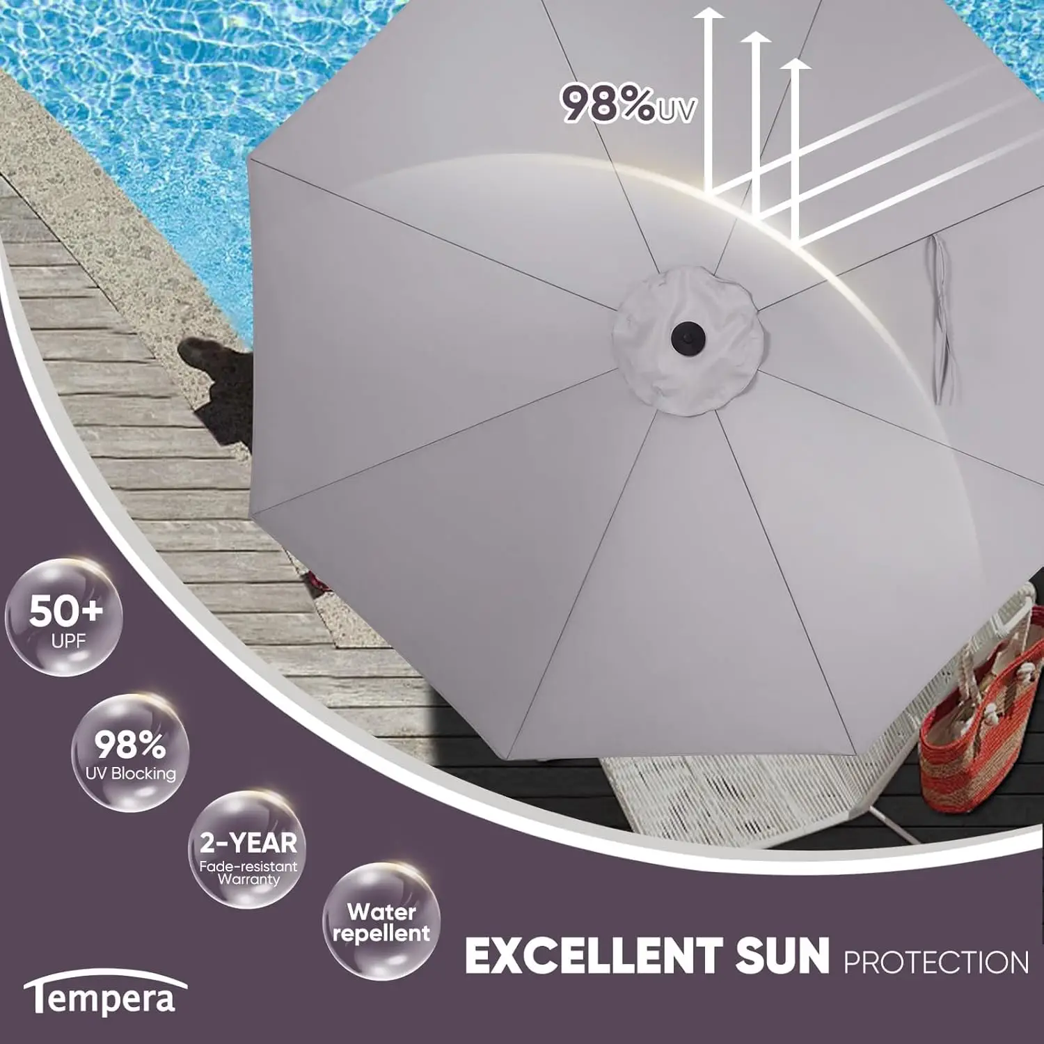 9ftOutdoor Table Umbrella with Push Button Tilt and Crank,Large Sun Umbrella with Sturdy Pole&Fade resistant canopy,Easy to se、