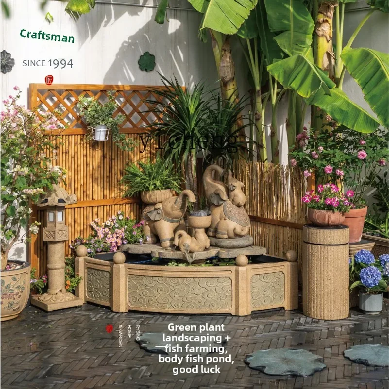 V6  Chinese courtyard flowing water landscape outdoor fish pond landscaping outdoor garden elephant ornament balcony fish pond
