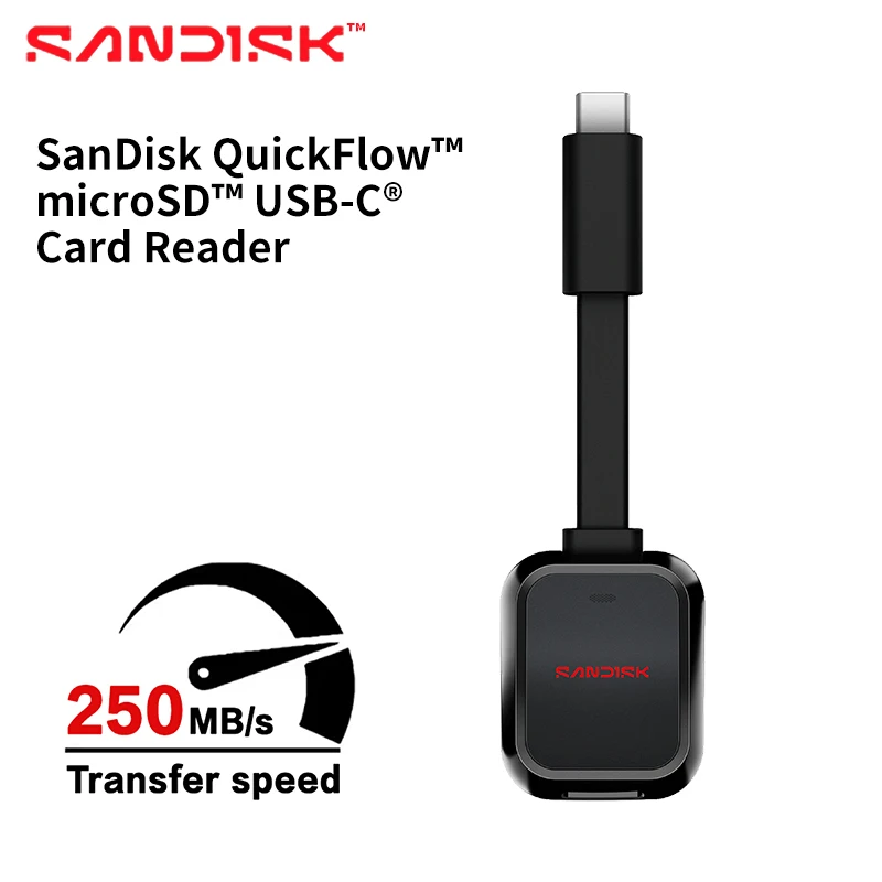 SanDisk QuickFlow Card Reader B751 USB-C microSD TF USB3.2 Gen1 UHS-I UHS-II 250MB/s Portable For Drone Camera Phone Laptop Mac