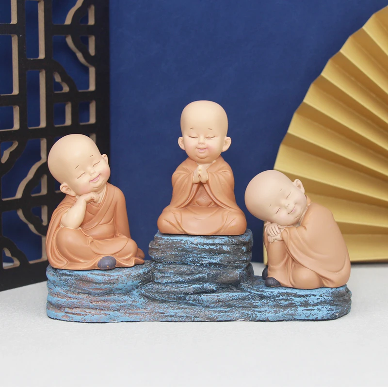 Kawaii Buddhist Monks DIY Miniature Bonsai Figurines Buddha Statue Fairy Car Ornaments Meditation Home Garden Docor Decoration