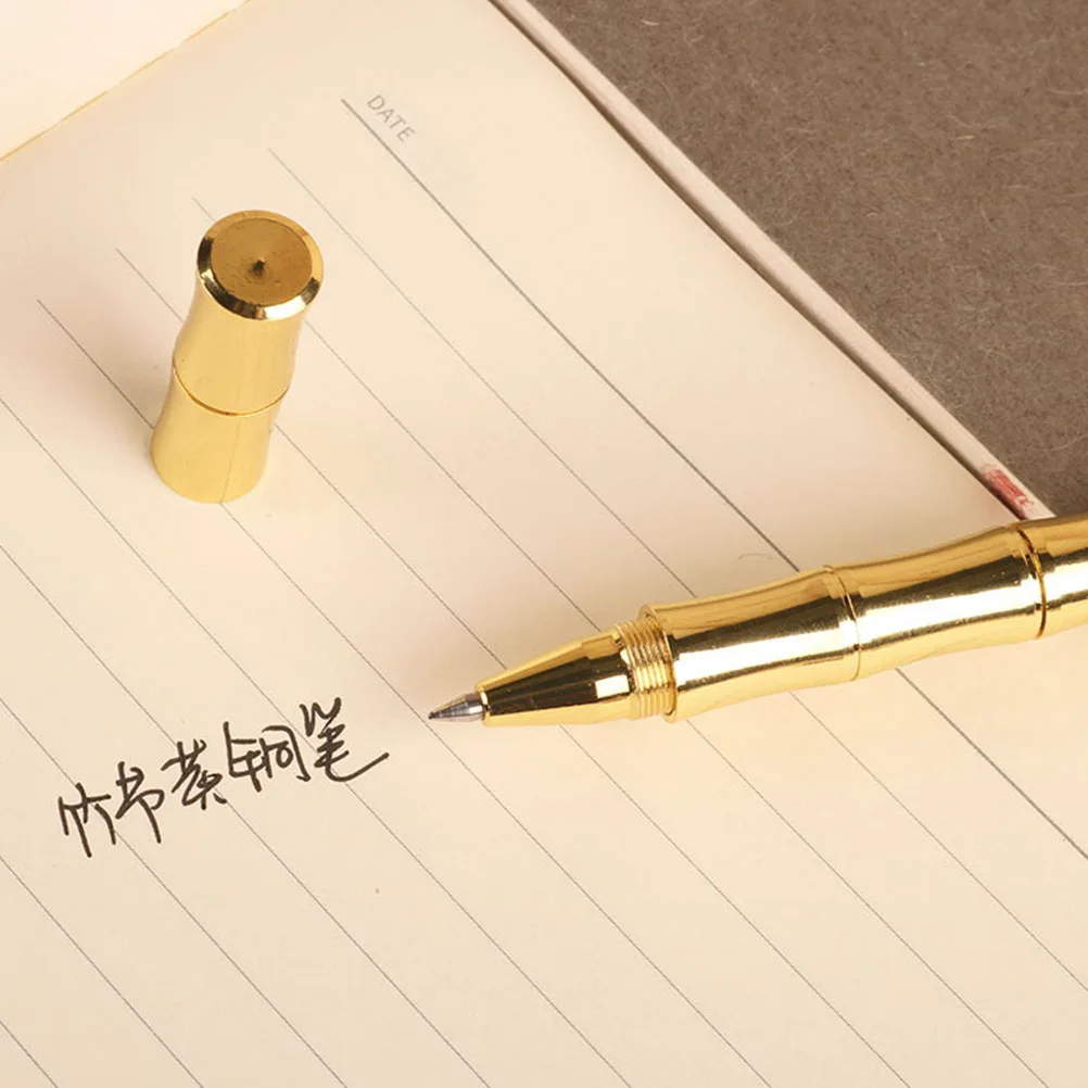 

2Pcs Brass Pens Bamboo Joint Design for Office Use Gel Writing Retro Writing Pens Instruments