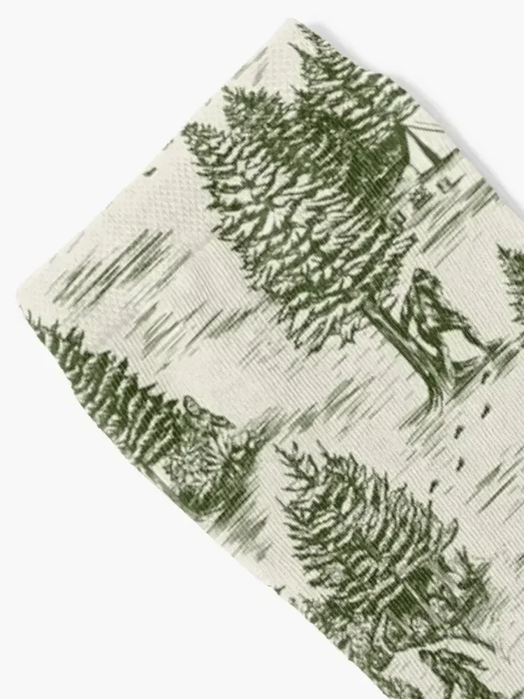 Bigfoot / Sasquatch Toile de Jouy in Forest Green Socks sheer hockey Socks Man Women's