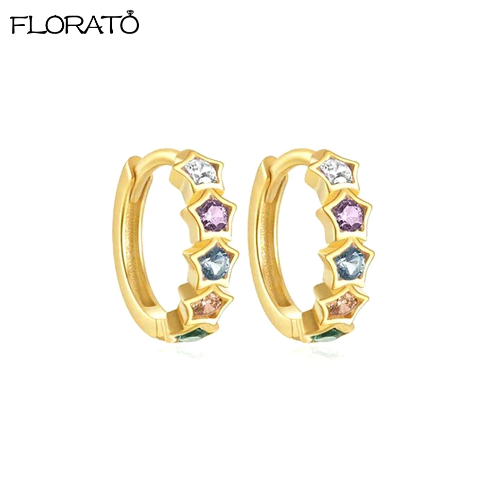 

Fashion Star Zircon Earrings 925 Sterling Silver Needle 2024 New Gold Color Hoop Earrings for Women Trendy Shiny Glossy Jewelry