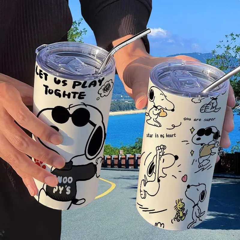 Snoopy New Student Cartoon Cute Creative Fashion Personality High-Looking Portable Insulated Cup with Straw Peripheral Gift