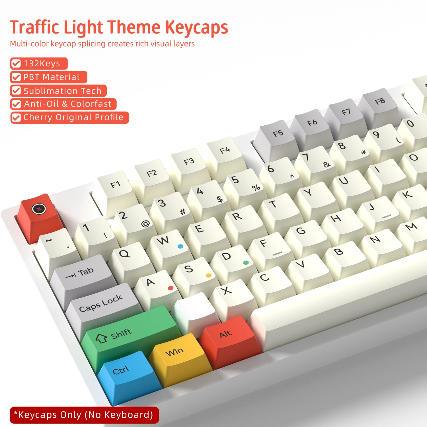 Traffic Light Keycaps 132 Keys PBT Material Keycaps Cherry Profile DYE-SUB For MX Switch Wooting Mechanical Keyboard Keycaps