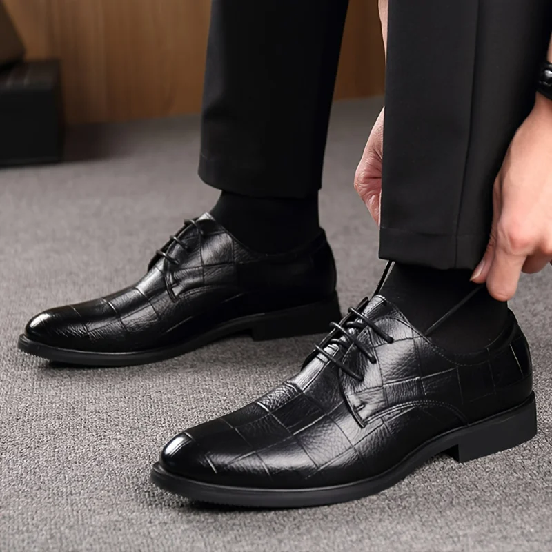 

Plaid Pattern Casual Business Shoes, Lace-up Front Shoes With PU Uppers For Outdoor, 's Daily Office Footwear For Spring And Au