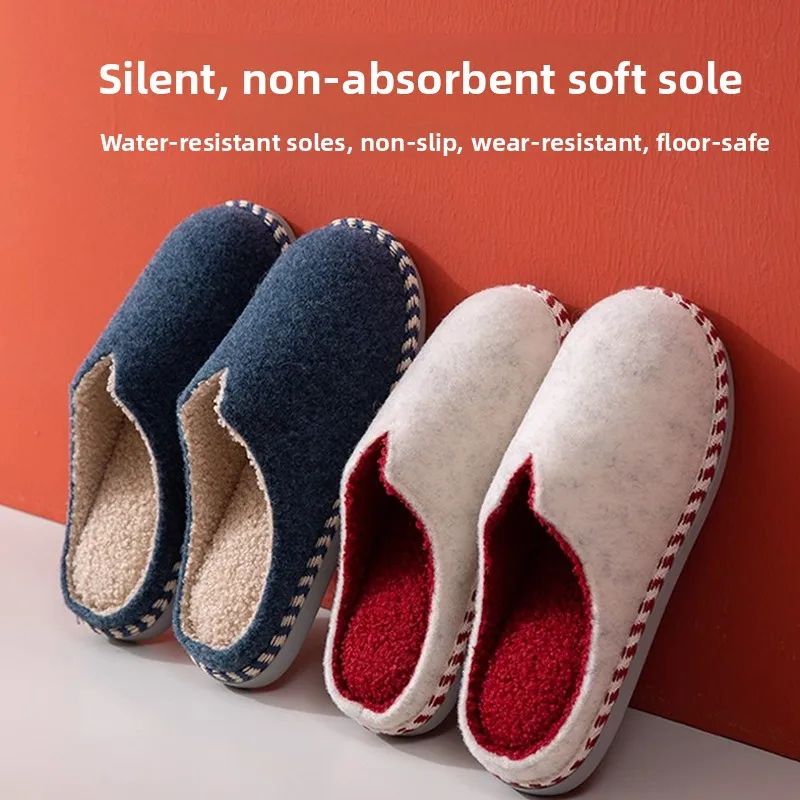 Warm Wool Felt Cotton Slippers for Home Use Anti-Slip Plush Floor Mat Men Women Couples Ideal for Wooden Floor in Winter