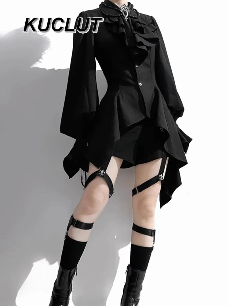 

Solid Color Casual Shirt Gothic Lolita Style Dark Punk Y2k Long Sleeve Tops for Lady Fashion Spring Autumn Elegant Blouses
