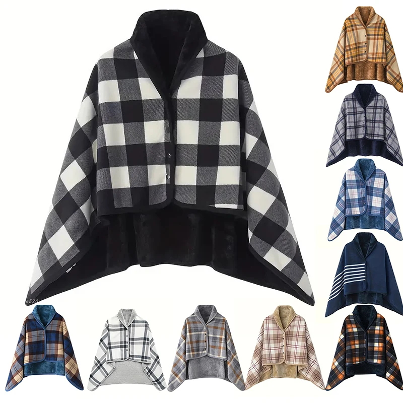 

Wearable Office Shawl Blanket Thick Flannel Plaid Design with Buttons Soft Fleece Wrap for Home Travel Winter Warm Nap Adults