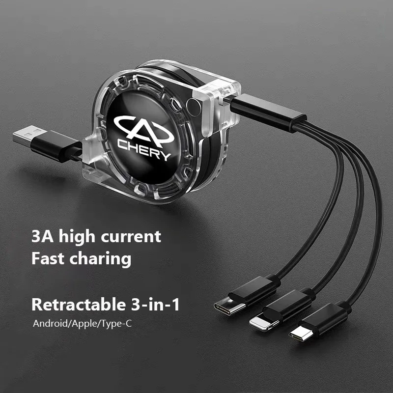 Cargador rápido 3 en 1 para Interior de coche, Cable de datos USB, accesorio para Chery Tiggo 5 2 3 7 8 PRO 5X 3X QQ Fulwin Face Arrizo A1 A3 A5 T11