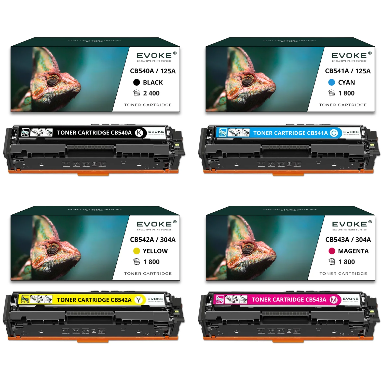 Evoke compatibele toner voor Hp 125A Cb540A-Cb543A 128A Ce320A-Ce323A,131X Cf210X-Cf213A en Canon 716,4X Cmyk 7800 pagina's Cp1215 Cp1515N Cp1518Ni Cm1312 ; Cp1525N Cp1525Nw Cm1415Fn Cm1415Fnw M251N