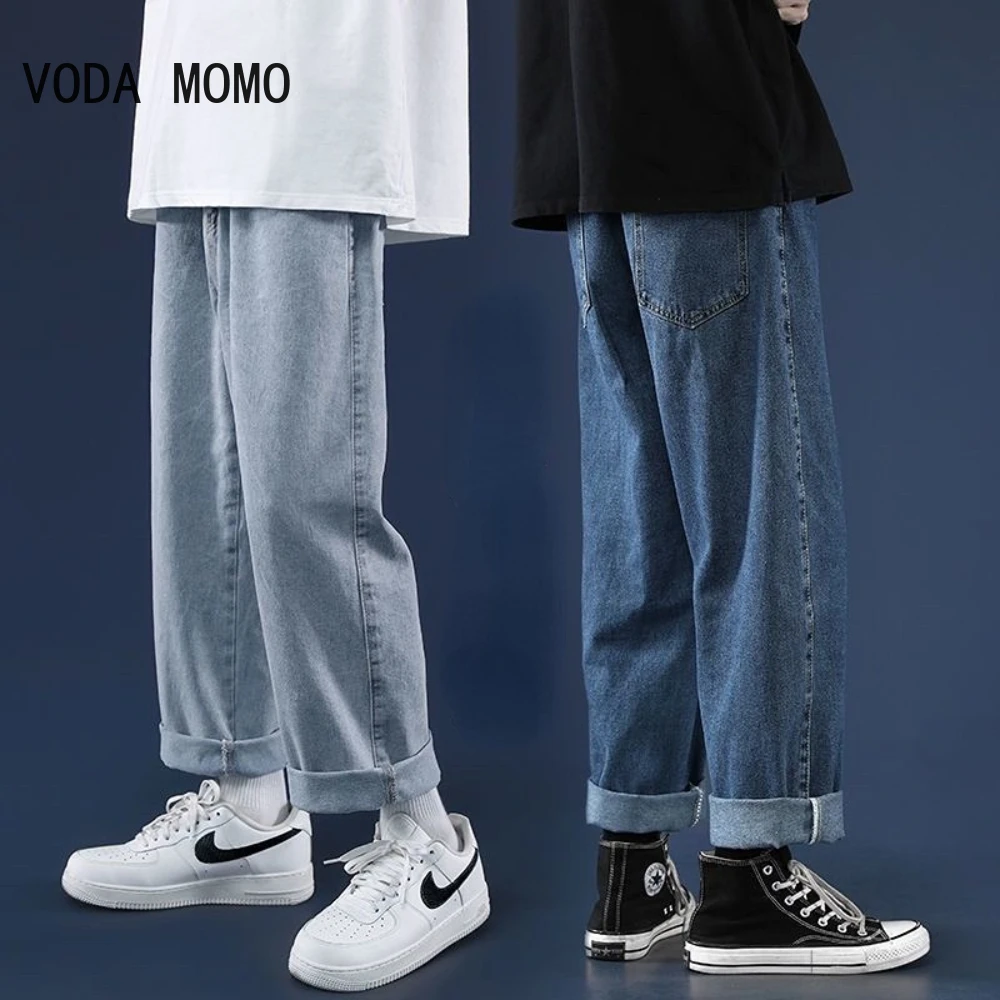 

2022 New Streetwear Baggy Jeans Men Korean Fashion Loose Straight Wide Leg Pants Male Brand Clothing Light Blue jeans for men