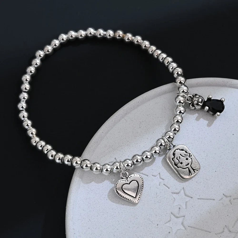 925 Sterling Silver Bracelets for Women Men String Accessories Retro Beads Heart Pendant Party Jewelry Gift