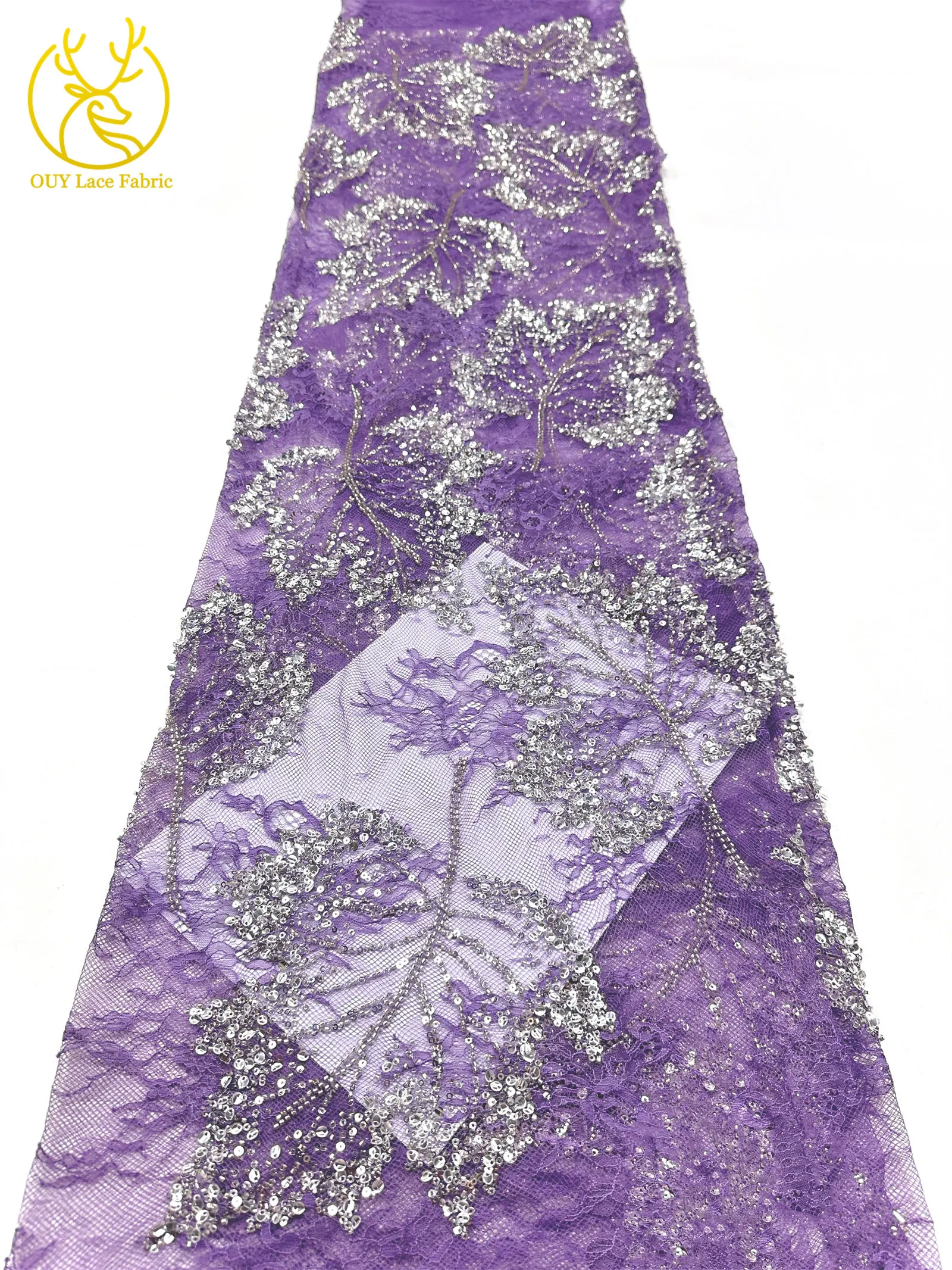 Weinroter afrikanischer bestickter Perlen-Spitzenstoff, 5 Yards, französisches Blattmuster, Pailletten-Tüll-Spitzenstoff für Hochzeits- und Partykleider – Detail 21