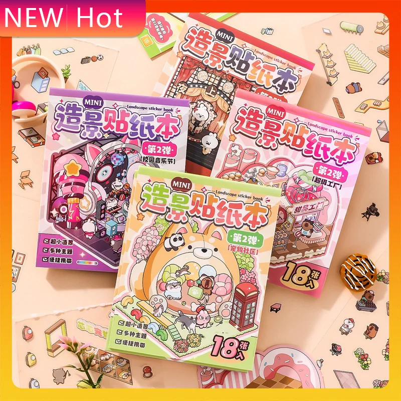 

Mini Landscape Sticker Book 3d Scene Cabin Storage Creative Stacking Die-Cutting Sticker Material Student Birthday Gift