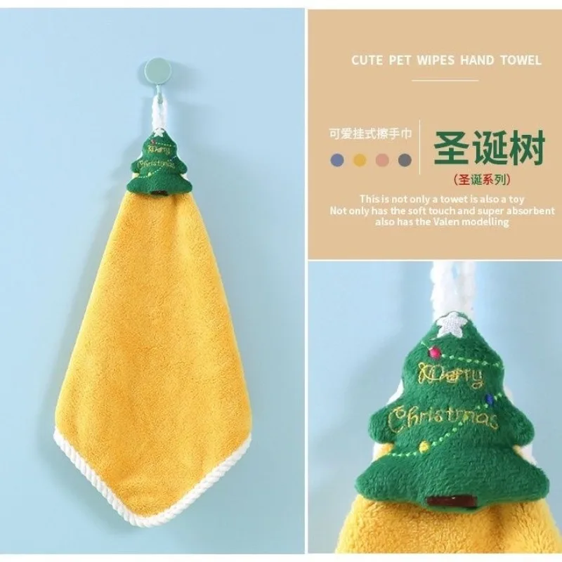 هدية الكريسماس معلقة منشفة اليد المرجان الصوف منشفة ماصة المطبخ المنزلية والحمام الكرتون تجفيف الأيدي منشفة معلقة #5