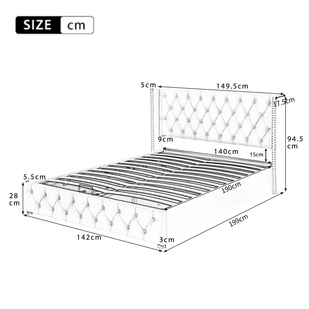 Gepolstertes Doppelbett aus schwarzem Samtflanell mit Nietenknopf und hydraulischem Stauraum (ohne Matratze), 160 x 200 cm oder 180 x 200 cm – Detail 24