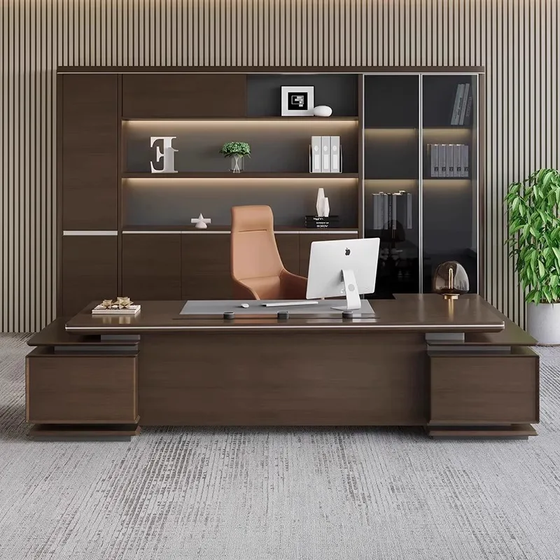 2025 new Chinese fashion president table boss table simple modern office solid wood desk with electric guide