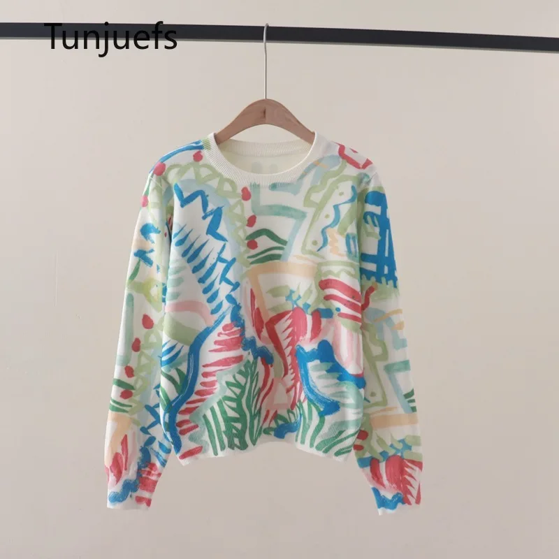 

Colorful Fashion Print Sweater Pullover Women's Jumper Wool Knitted Tops Y2k Jumper Jersey Long Sleeve Female Clothes Winer Fall