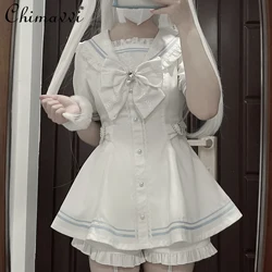 Japanese Mine Mass-Produced Shorts Suit Sailor Collar Short Sleeve Lace Dress and Shorts Lolita Two-Piece Set Women's Outfits