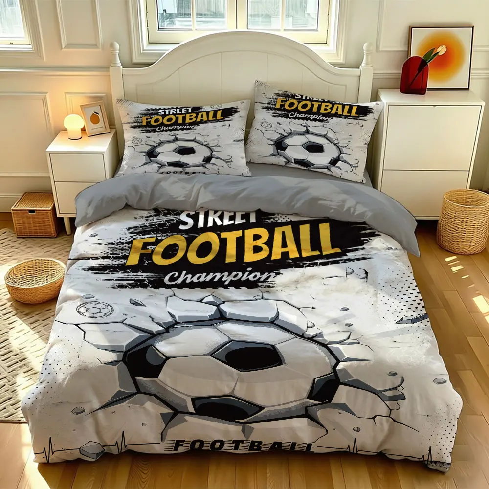 3PCS Duvet Cover Set Street Football Soccer Print Bedding Set Men Boys Sports Fans Soft Microfiber Quilt Cover Pillowcases