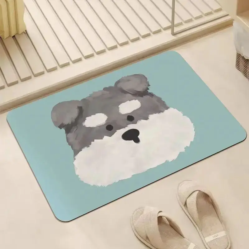 VIKAMA Non-slip Puppy Cartoon Diatomaceous Earth Mat Absorbent Quick Dry for Bathroom Entryway Door