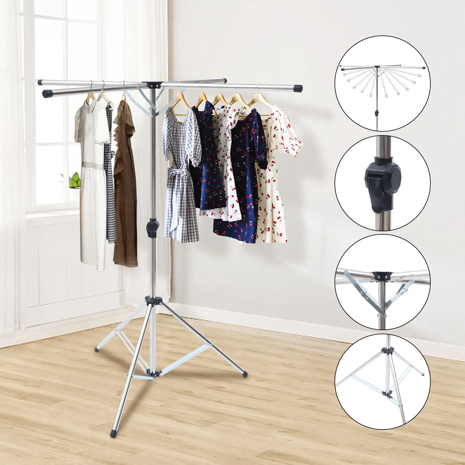 Folding Laundry Drying Rack Portable Foldable Clothes Dryer Hanger Coat Storage Tripod Stand Home Organizer