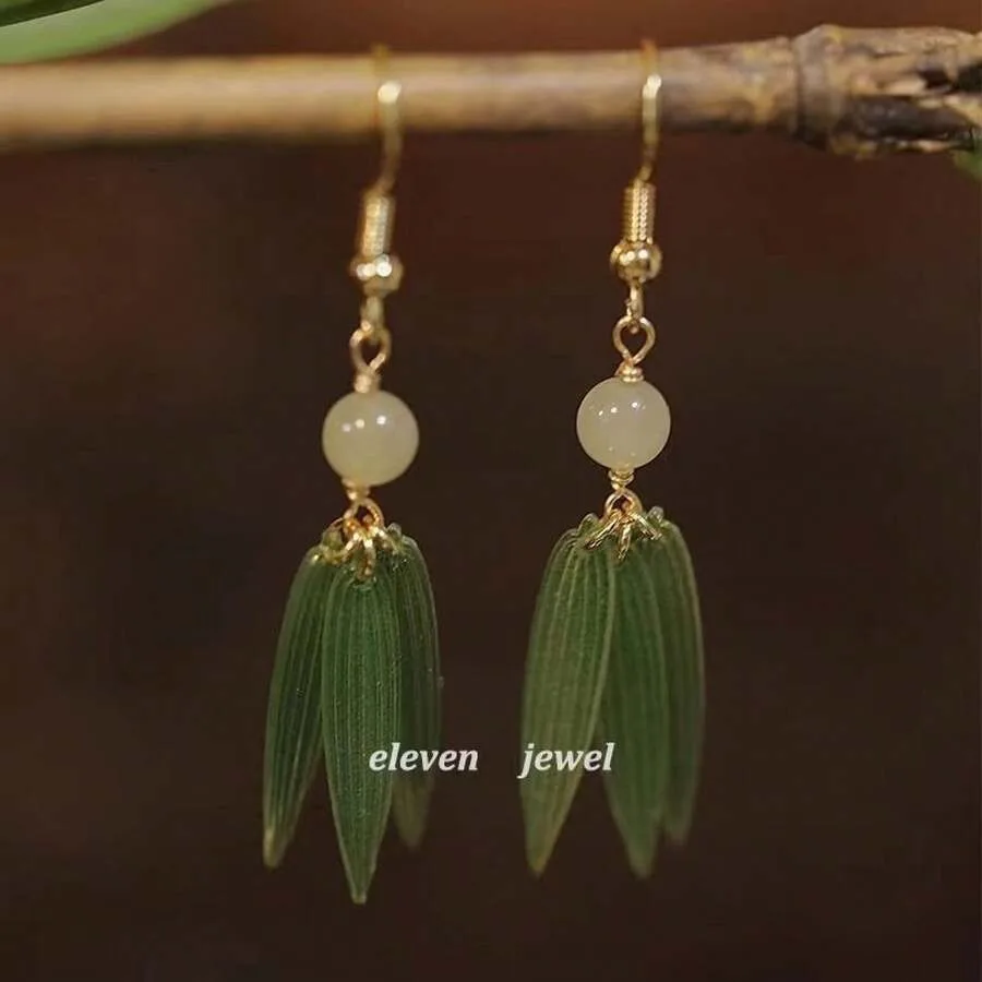 

[Miaozhu]New-Style High-End Earrings Women, Leaf Earrings, Vintage Leaf Drop Earrings, Cheongsam Accessories Women