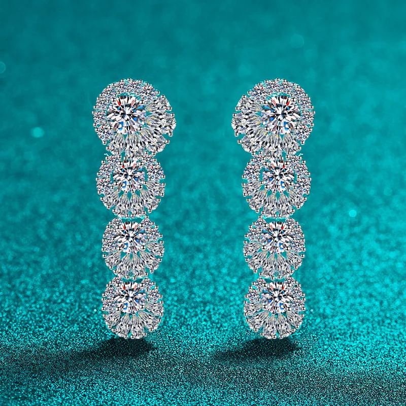 Elegant PT950 Platinum 4.6-Carat Full Moissanite Stud Earrings, Oversized Long-Tassel Luxury Diamond-Set Evening Earrings