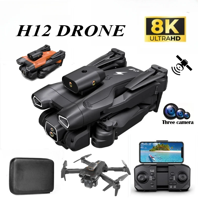 2025 H12 Mini Drone 8K Professinal Three Camera Wide Angle Optical Flow Localization Four-way Obstacle Avoidance RC 8000M