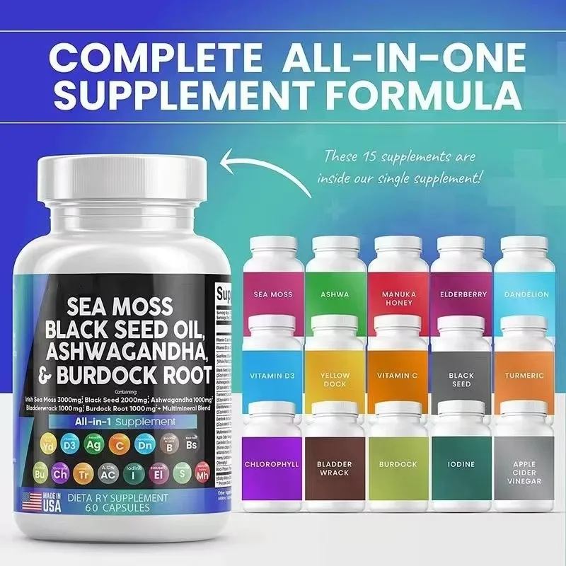 Sea Moss-Capsules d'huile pour hommes et femmes, 3000mg, Black Executives, Ashwagandha, WinterLAJIT, Ginseng Combo, Publicité, StiLiban ant la santé de la peau Sophia