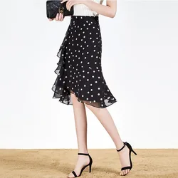 Ruffle Women's Skirt Polka Dots Chiffon Female Skirts Harajuku Y2k Vintage A Line Clothing Sales 2025 Trend Modest Streetwear V