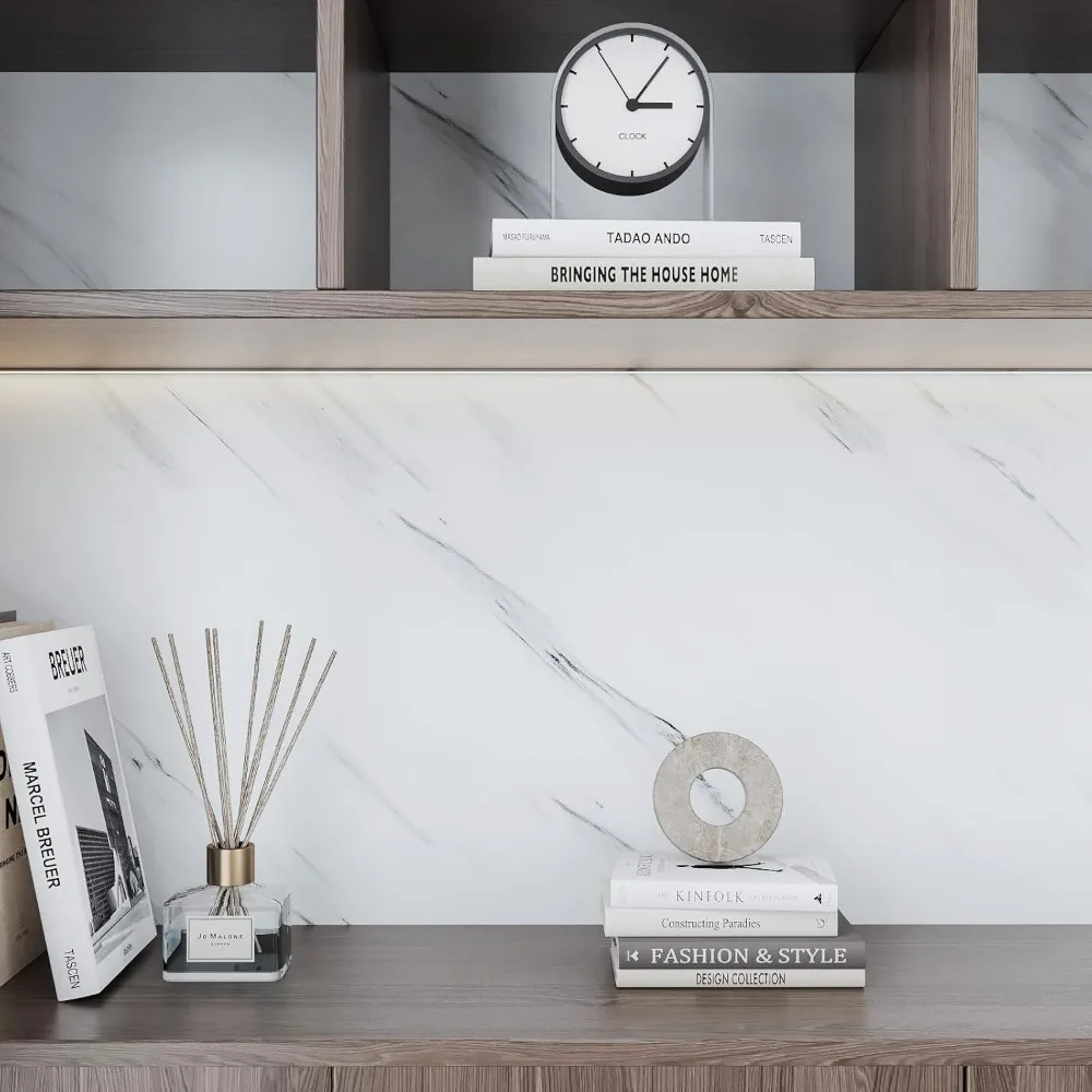 ورق اتصال رخامي أبيض كبير جدًا مقاس 36 × 197 بوصة لأسطح الكونترتوب - غطاء كونترتوب رخامي قابل للتقشير واللصق