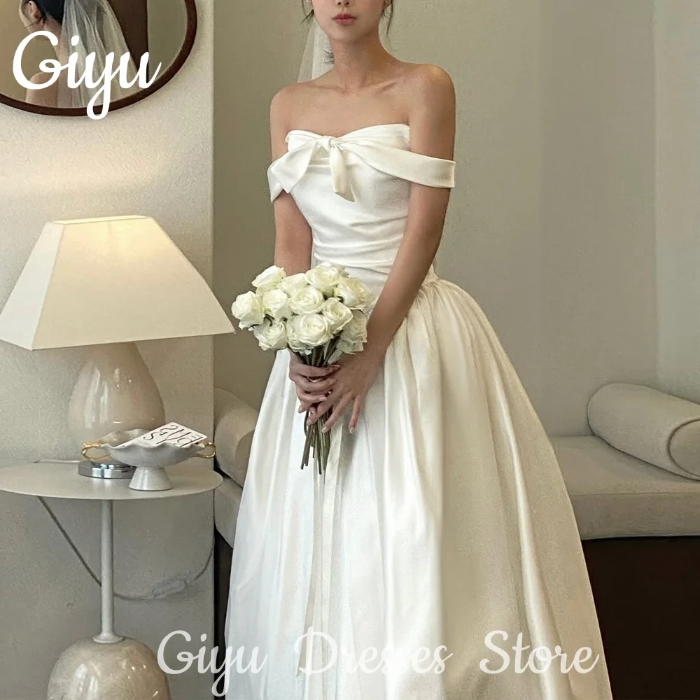 

Giyu NEW Simple Bow A Line Wedding Dress Women Popular Dresse Soft Satin Korea Photoshoot Floor-Length Corset Customized 2025