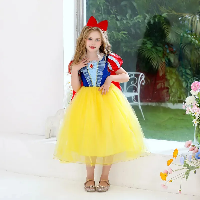 

Kids Halloween Princess Snow White Costume Dress Little Girls Cartoon Role Play Outfits Party Dress with Cloak