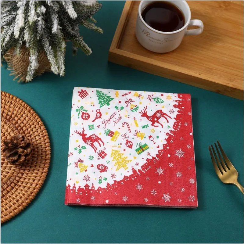10/20pcs 33cm 2P New Christmas Element Printed Napkins Party Table Wood Pulp Paper Decorative Painting Paper DIY Decoupage Paper