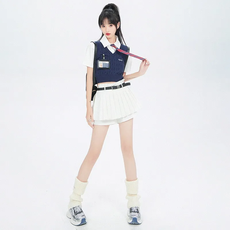 

Белая плиссированная юбка с высокой талией, противолегкая юбка для колледжа, милая пикантная юбка для девочек, брюки, универсальная осень 2024 г.