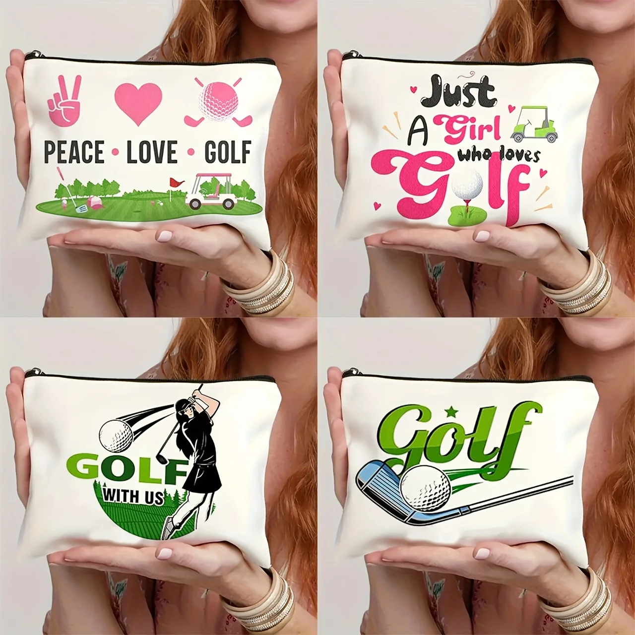 Chic Golf-Themed Makeup Bag For Women - Spacious & Durable Cosmetic Pouch With Zipper, Perfect Gift For Golfers & Moms