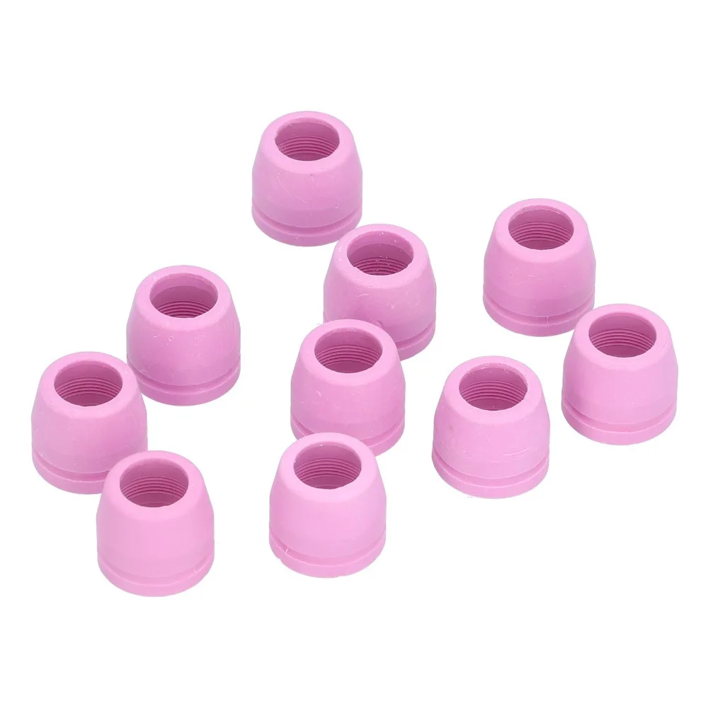 10pcs Ceramic Plasma Cutter Shield Cups Grooved Pink Non Touch Nozzles Durable Plasma Cutting Consumables For Industrial Use
