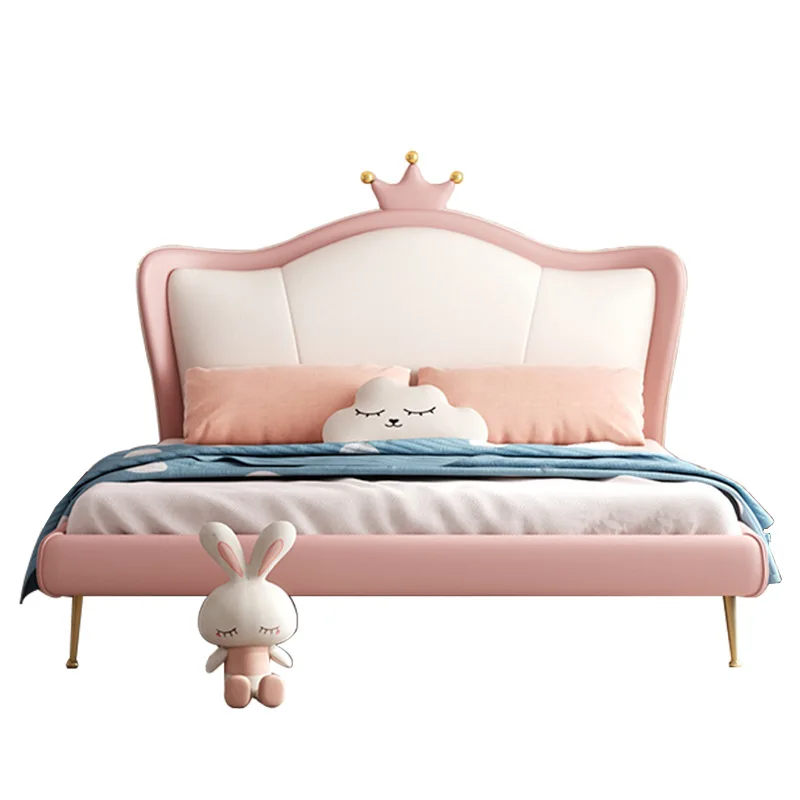 

Children's bed light luxury Italian minimalist crown girl simple modern girl girl bed soft bag leather