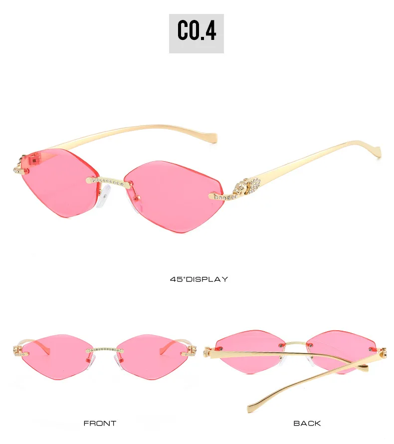 Neue Ins-Famous randlose Cat-Eye-Sonnenbrille – dünner Goldmetallrahmen mit Strasssteinen, UV-Schutz, trendige Farbtöne – Detail 10