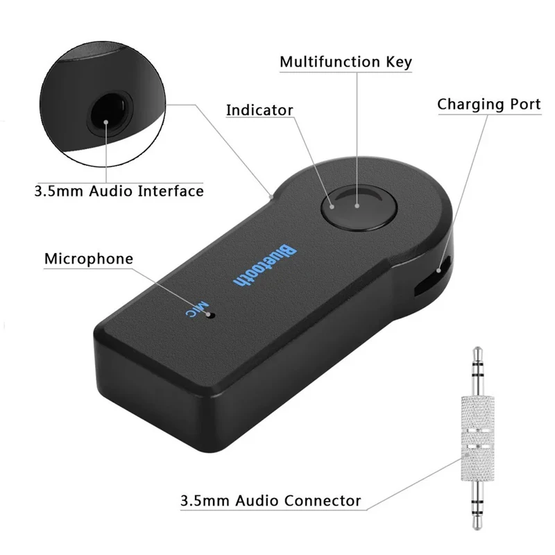 2-in-1 kabelloser Bluetooth 5.0-Empfänger-Sender-Adapter, 3,5-mm-Buchse für Auto, Musik, Audio, Aux, A2dp, Kopfhörer-Empfänger, Freisprecheinrichtung