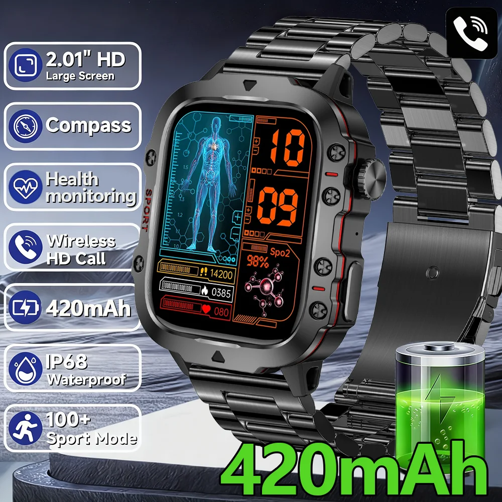 

DAORKOW New Rugged Military Black Smart Watch Men For Android/IOS 3ATM Waterproof Sport Fitness Ai Voice Smartwatch Outdoor 2025