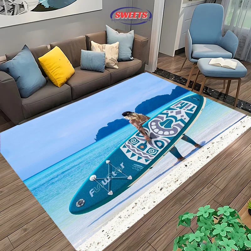 Fashion Sports Theme Carpet, Surfboard Rug for Home Living Room, Children's Bedroom Mat, Sofa Doormat  Floor Anti-slip Decor Rug