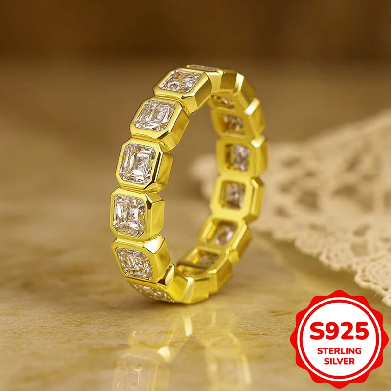 Classic 18K gold genuine S925 sterling silver square full diamond couple ring ladies engagement gift jewelry wholesale