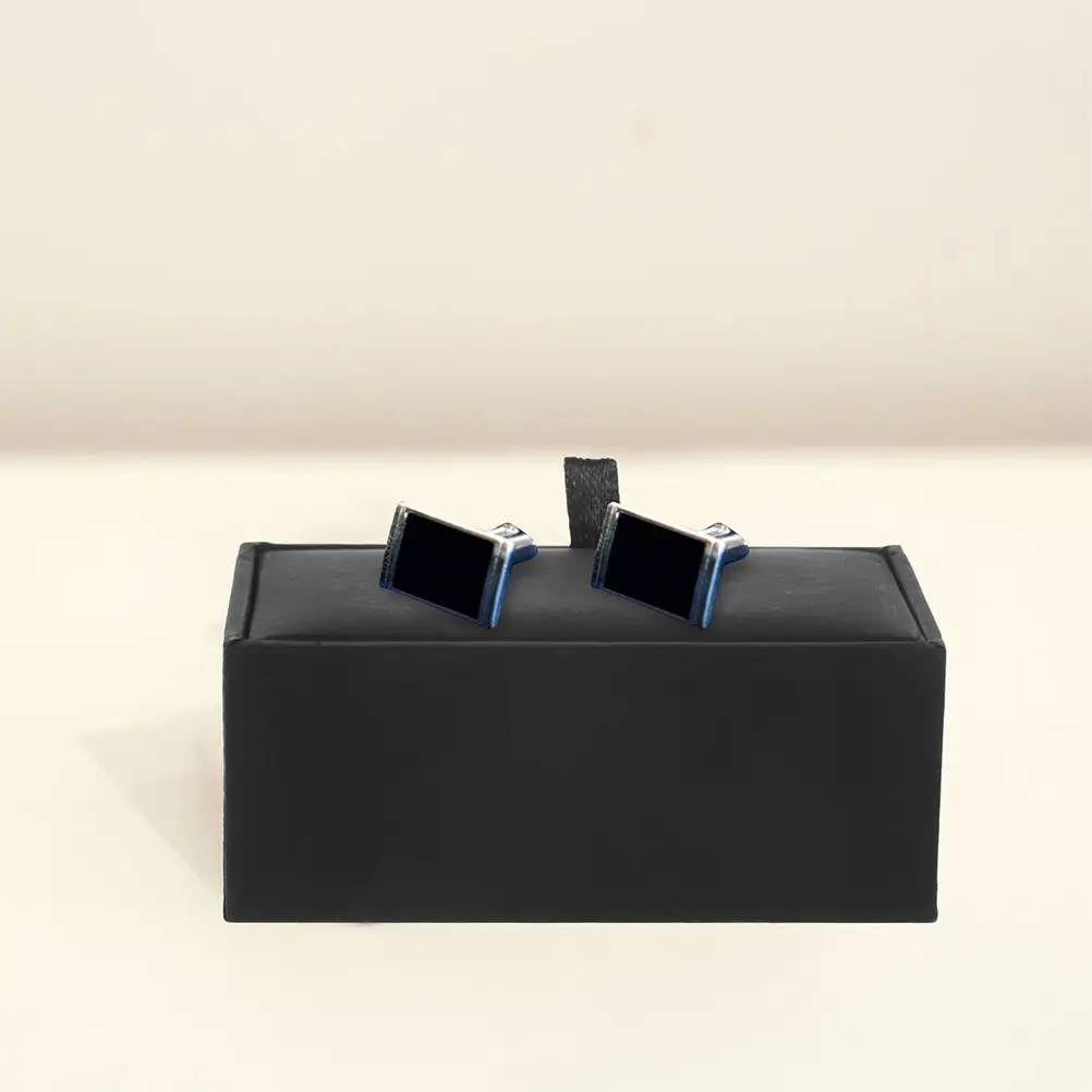 2Pcs Black Cufflink Box High Quality PU Material Ample Capacity Sleeve Button Organizer Display Gift Box for Jewelry