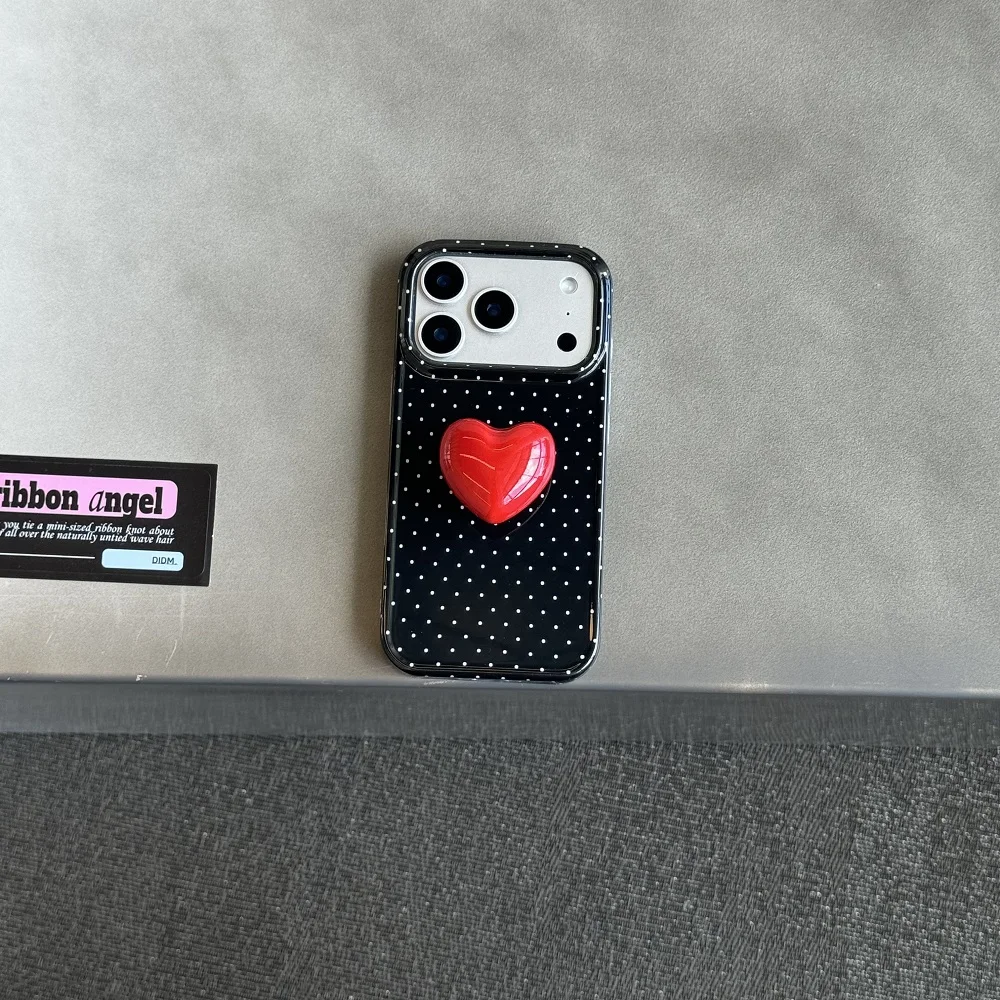 دعم قلب من السيراميك المنقط لهاتف آيفون 14 15 16 17 برو ماكس بلس خفيف ورقيق تغطية كاملة مضاد للسقوط لعلبة الهاتف